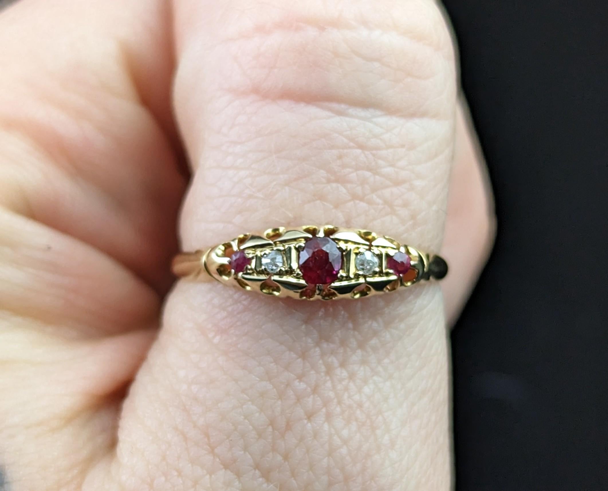 Oval Cut Antique Victorian Ruby and Diamond Ring, 18 Karat Yellow Gold