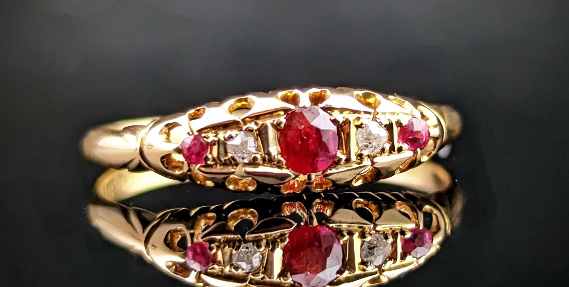 Women's Antique Victorian Ruby and Diamond Ring, 18 Karat Yellow Gold