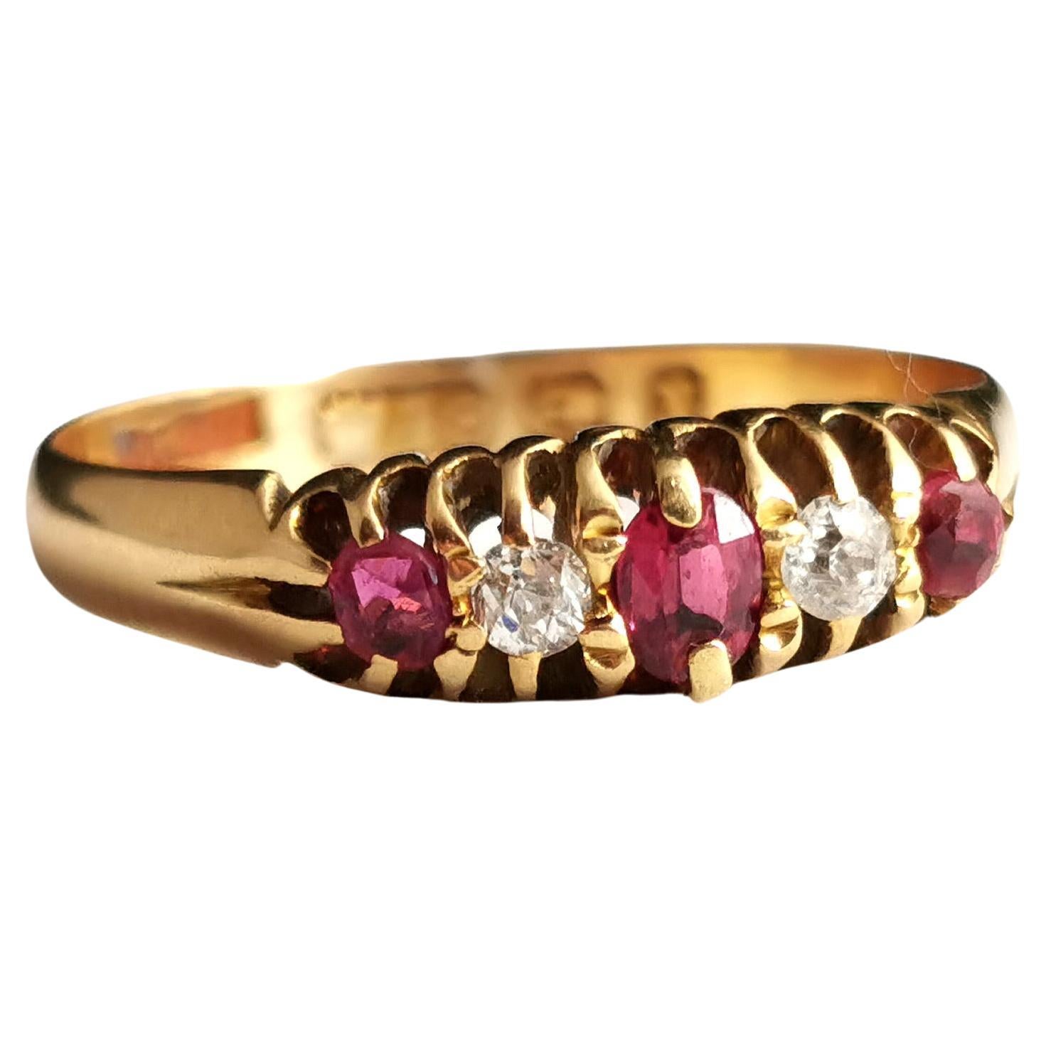 Antique Victorian Ruby and Diamond Ring, 18k Yellow Gold