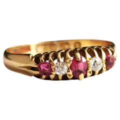 Antique Victorian Ruby and Diamond Ring, 18k Yellow Gold