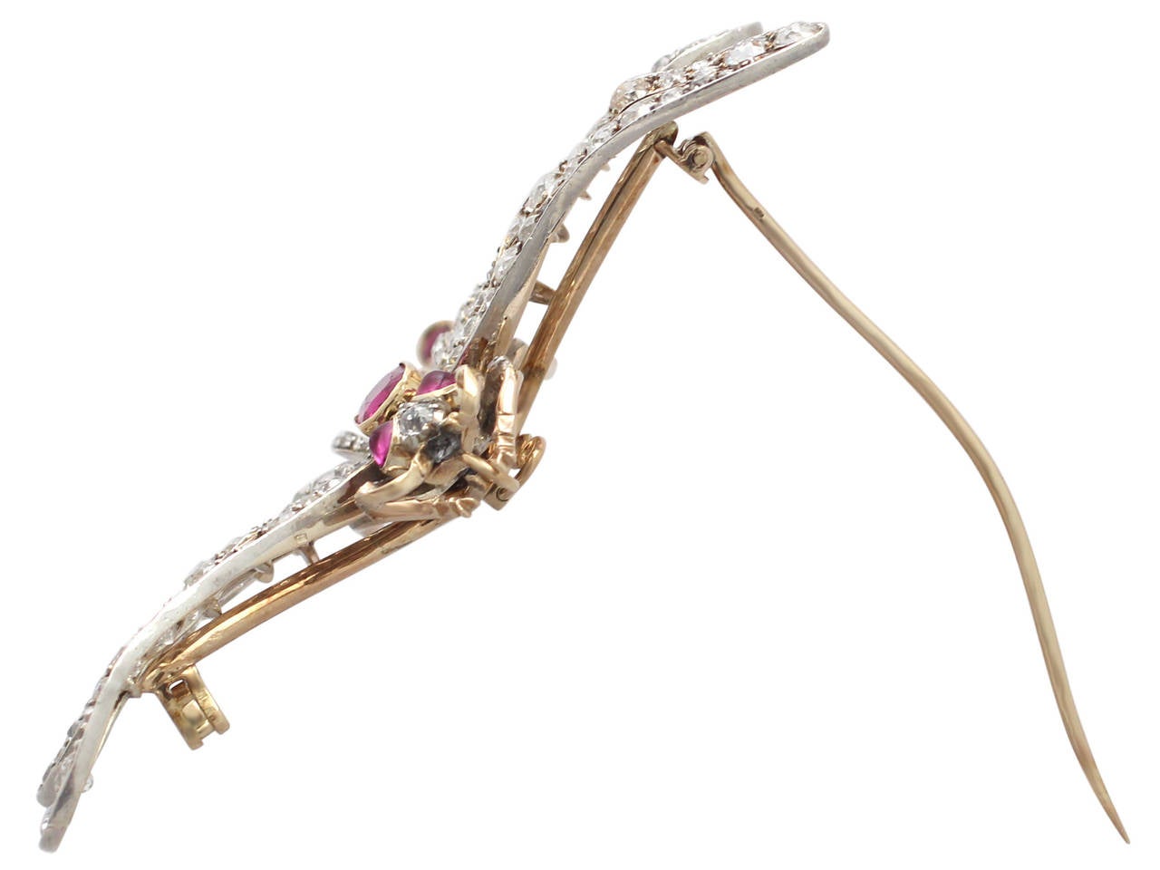 Women's Antique Victorian Ruby and Diamond Yellow Gold Dragonfly Brooch