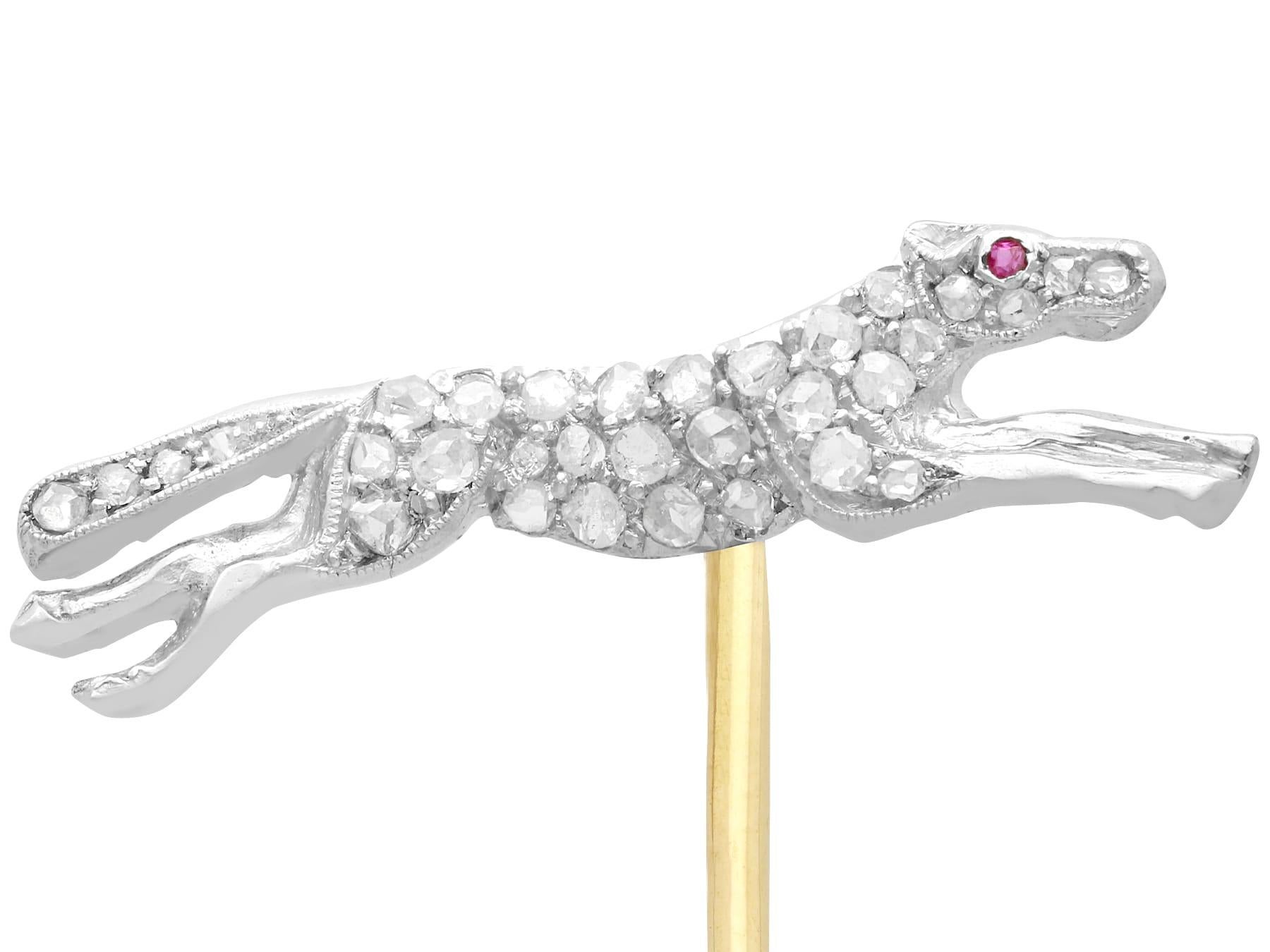Round Cut Victorian Ruby and Diamond Yellow Gold Horse Pin Brooch For Sale