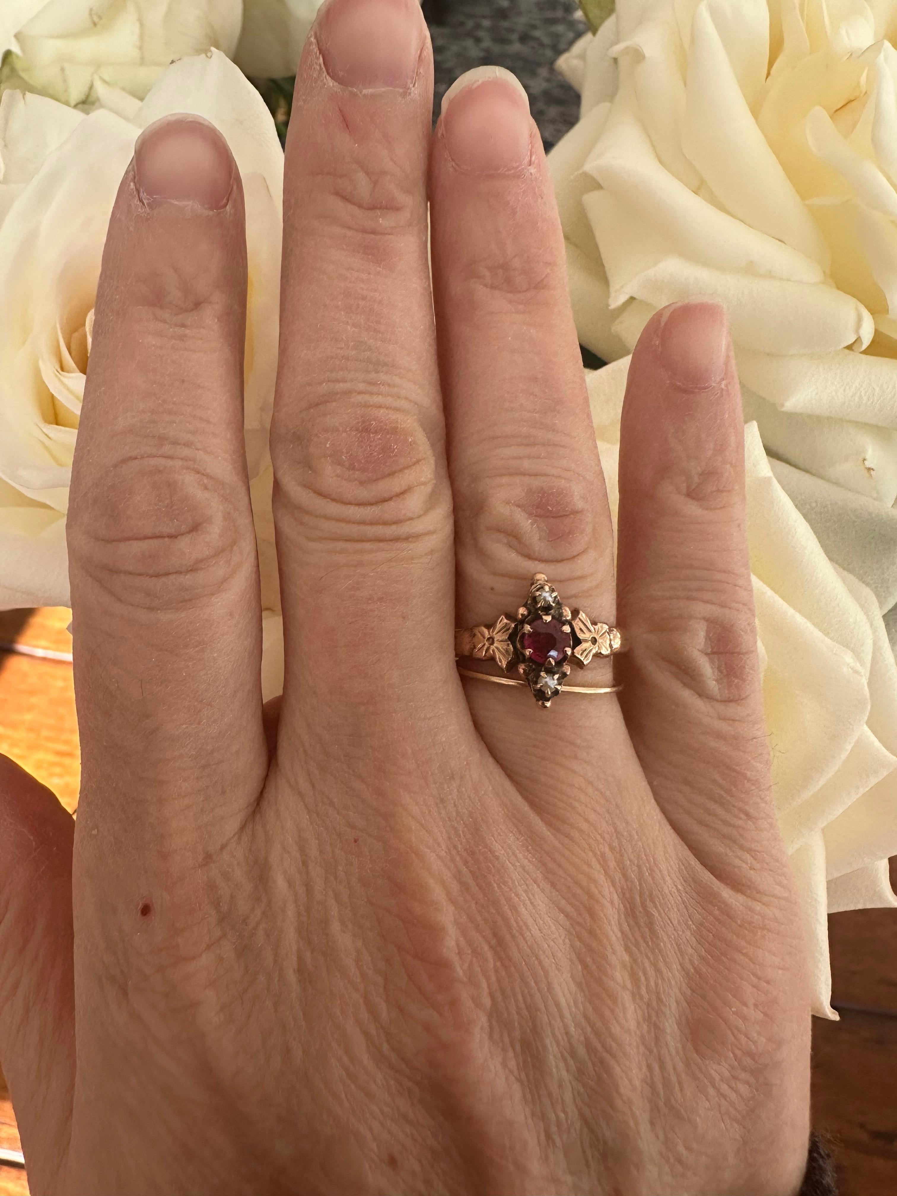 Antique Victorian Ruby and Seed Pearl Ring  For Sale 3