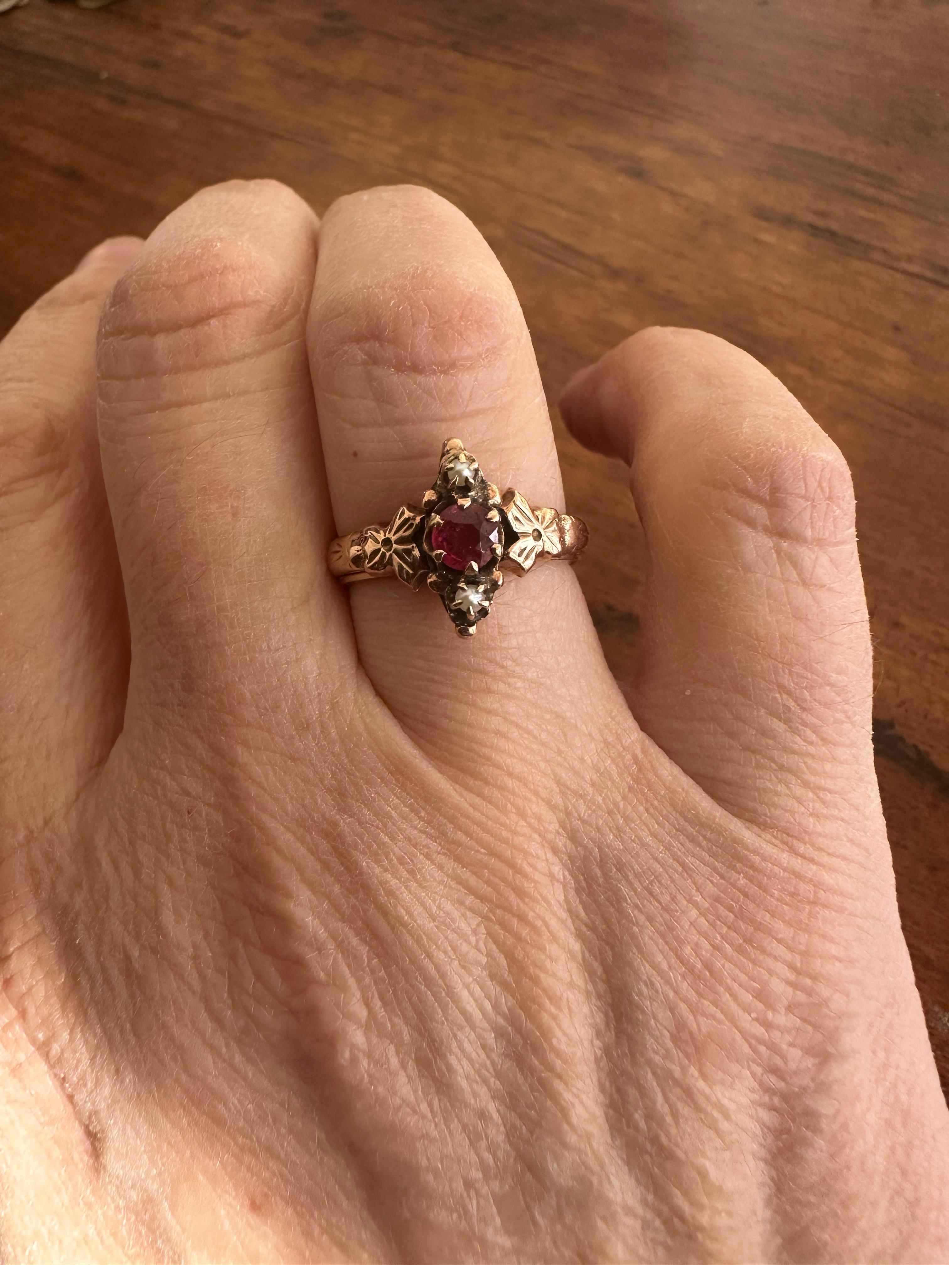 Antique Victorian Ruby and Seed Pearl Ring  For Sale 2