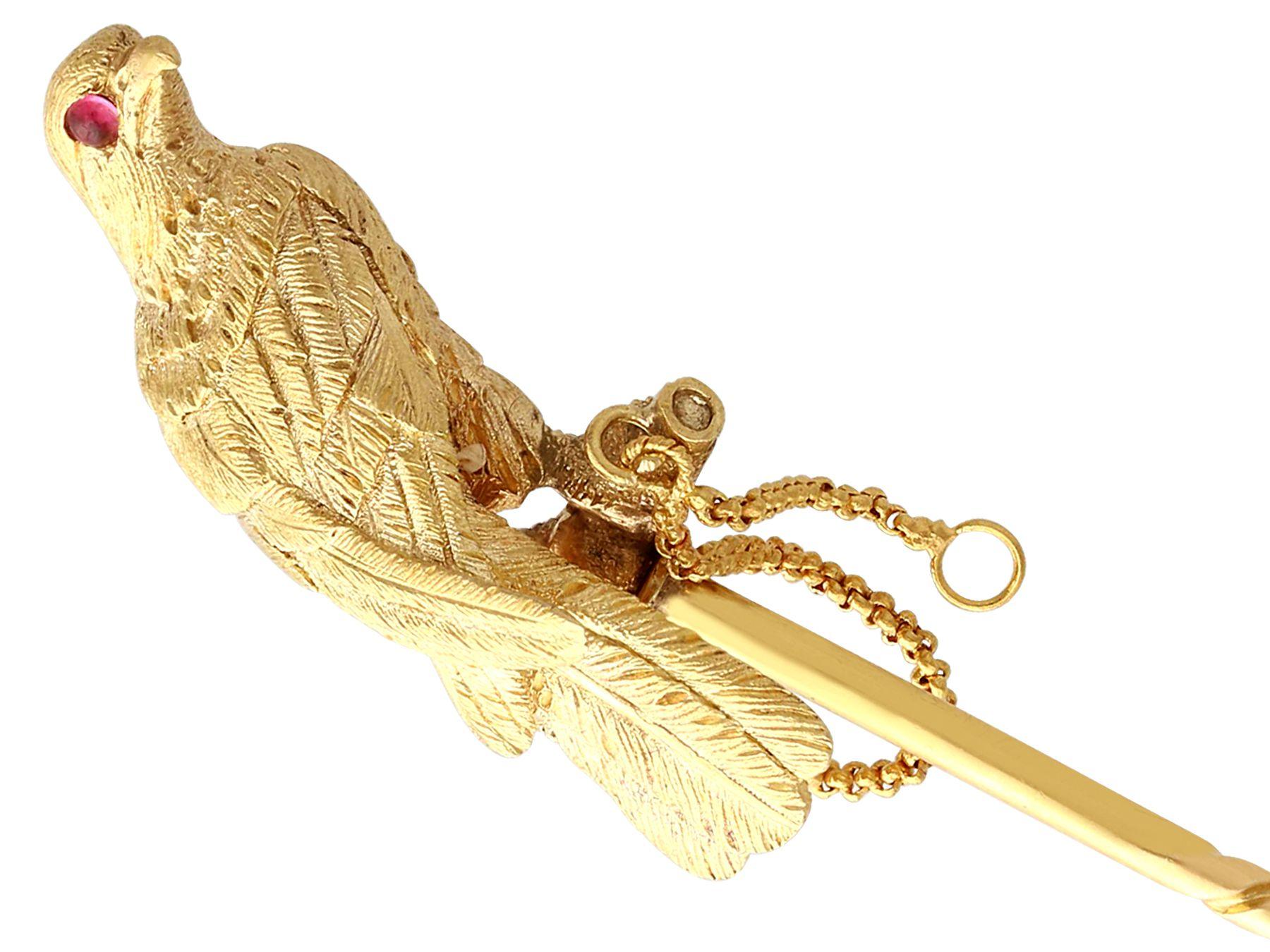 Antique Victorian Ruby and Yellow Gold Eagle Pin Brooch 2