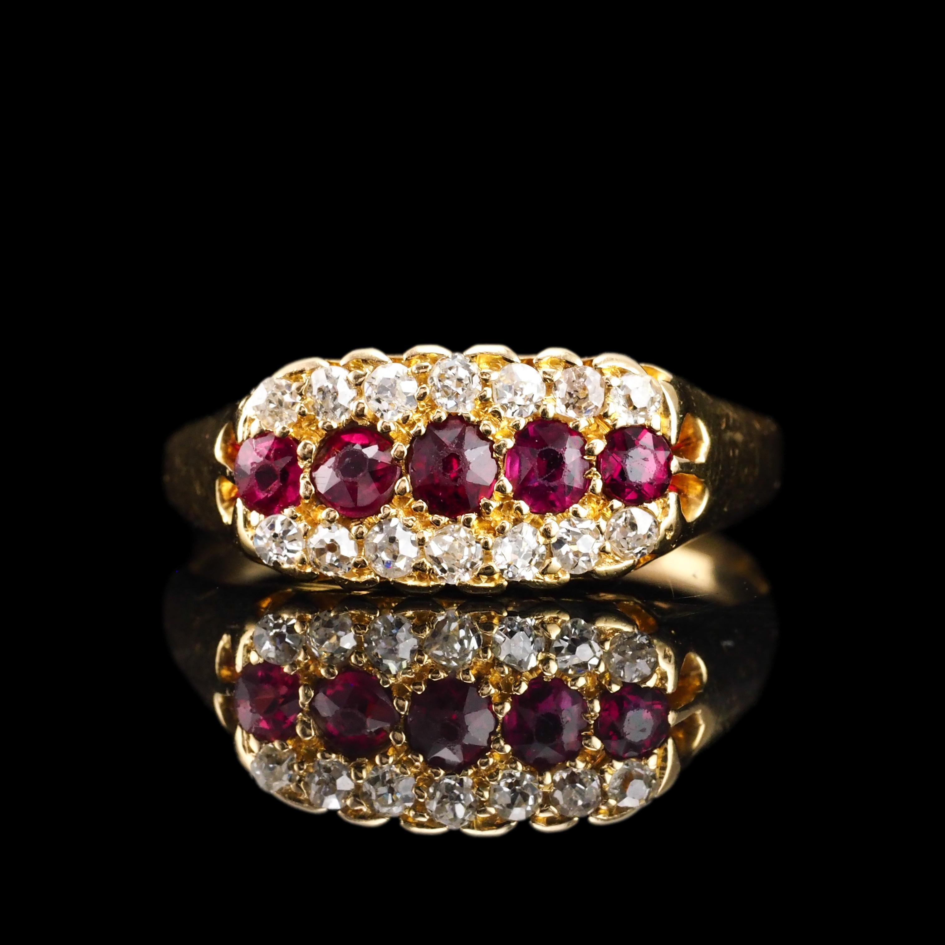 Antique Victorian Ruby & Diamond 18K Gold Cluster Boat Shaped Ring - 1896 5