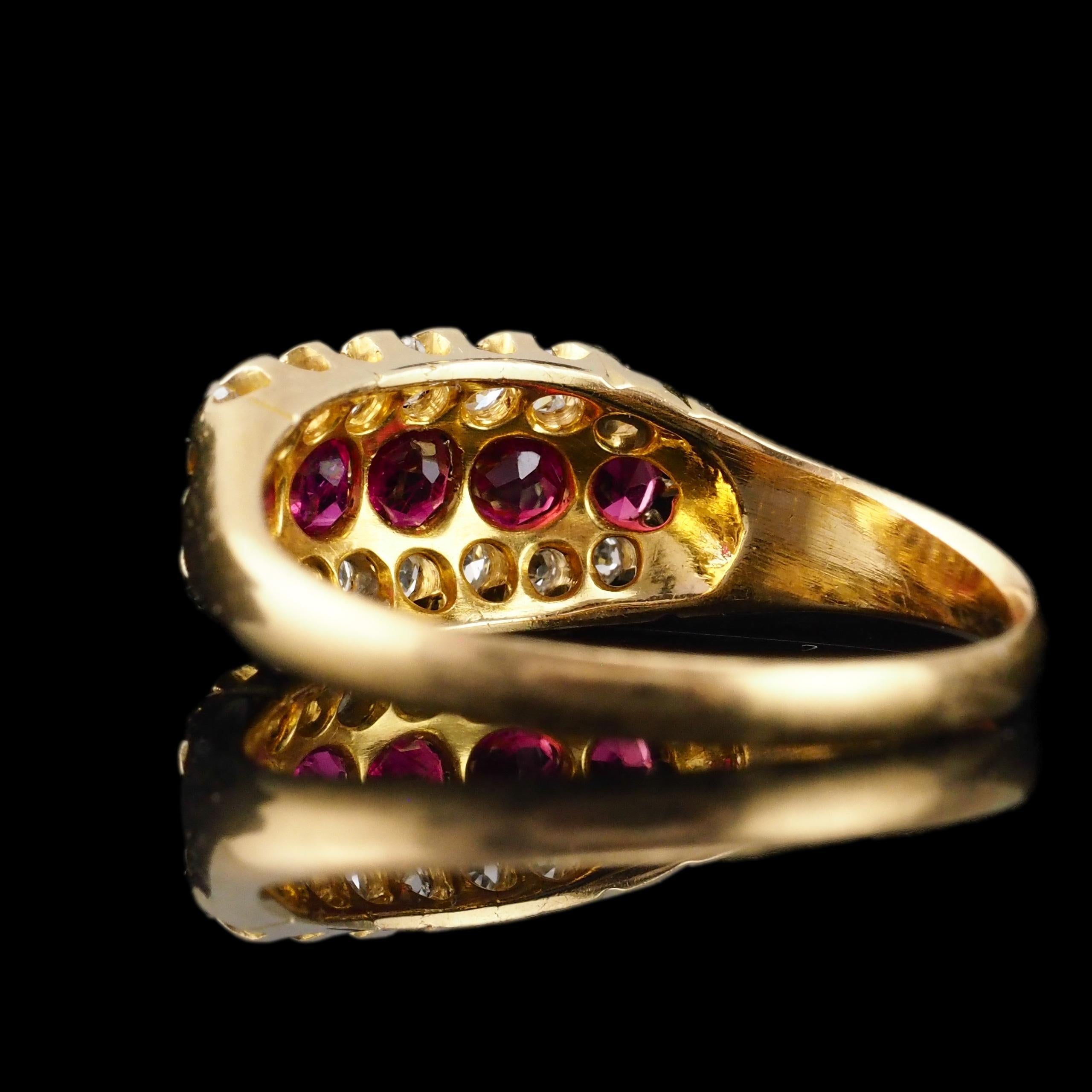 Antique Victorian Ruby & Diamond 18K Gold Cluster Boat Shaped Ring - 1896 4