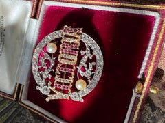 Antique Victorian Ruby, Diamond and Pearl "Victoria"  Brooch