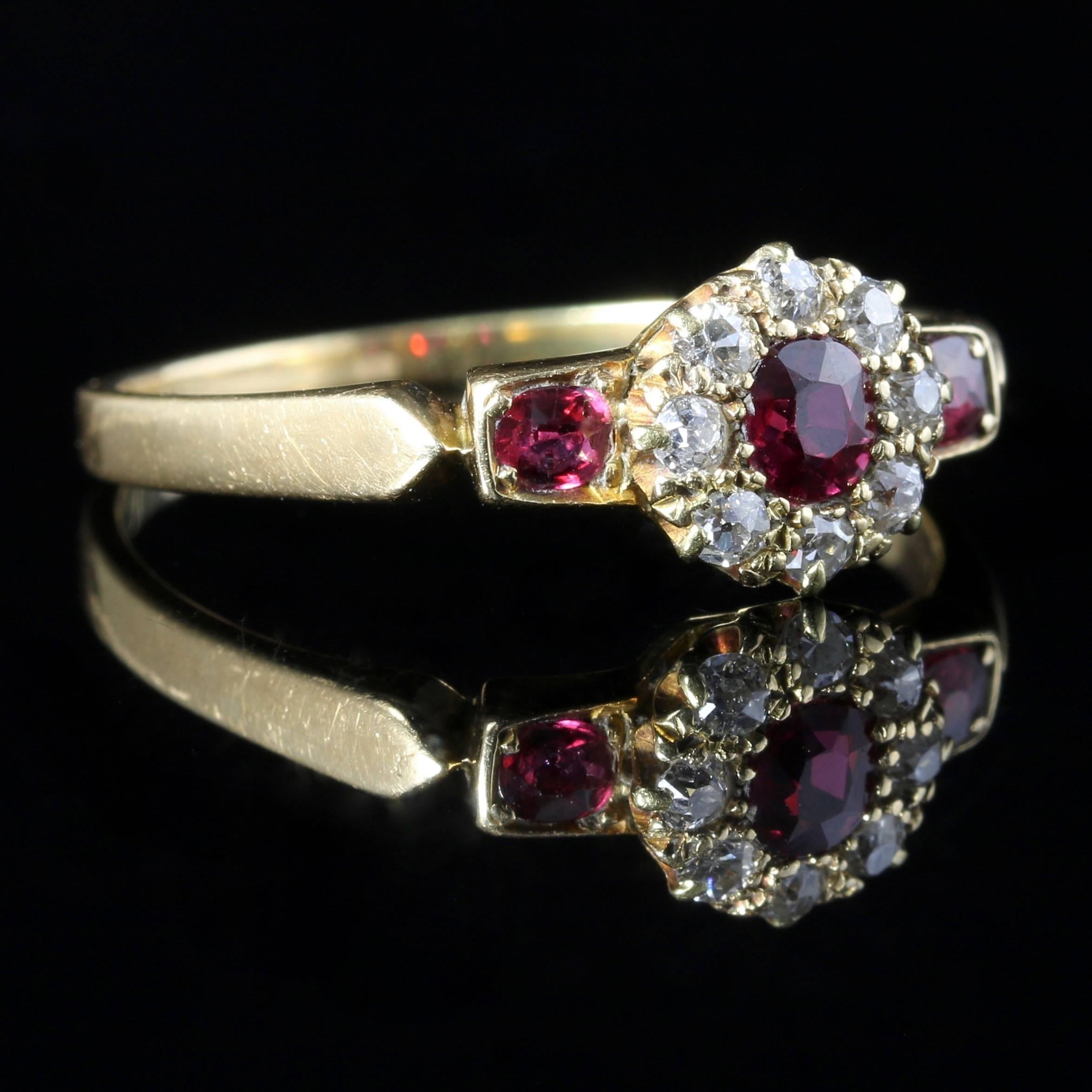 Antique Victorian Ruby Diamond Cluster Ring 18 Carat Gold, circa 1880 In Excellent Condition In Lancaster, Lancashire