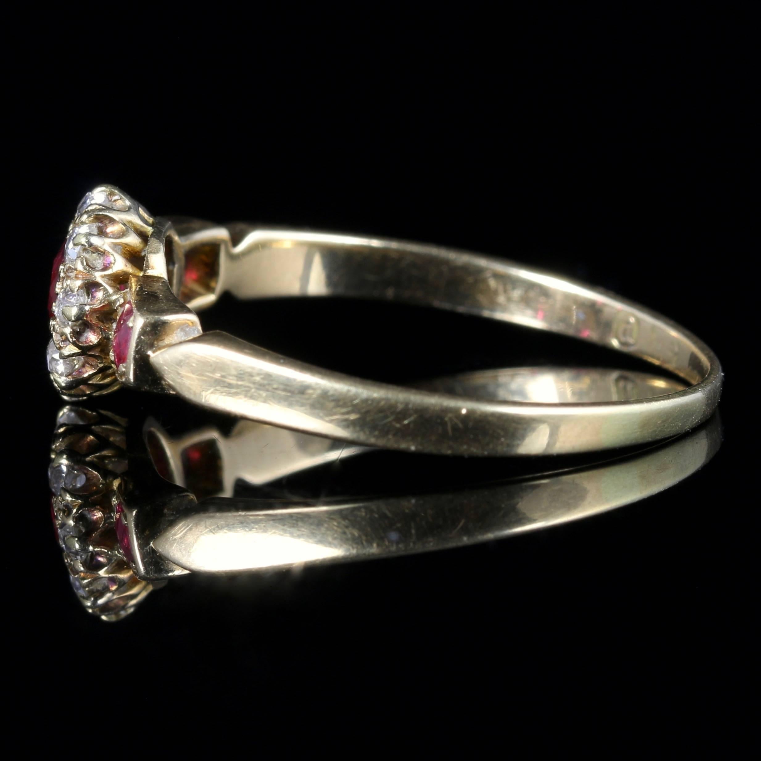 Women's Antique Victorian Ruby Diamond Cluster Ring 18 Carat Gold, circa 1880