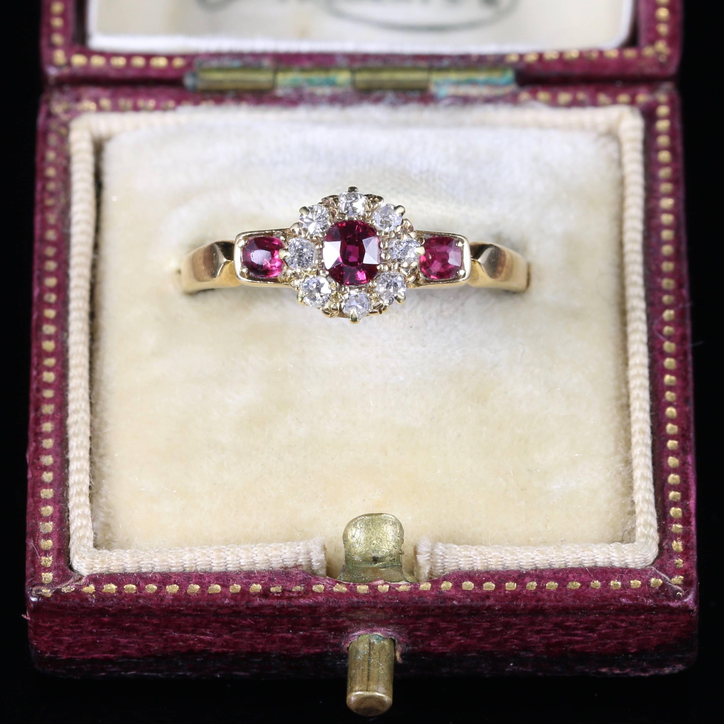Antique Victorian Ruby Diamond Cluster Ring 18 Carat Gold, circa 1880 2