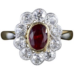 Antique Victorian Ruby Diamond Cluster Ring