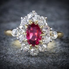 Antique Victorian Ruby Diamond Platinum 18 Carat Gold circa 1900 Cluster Ring