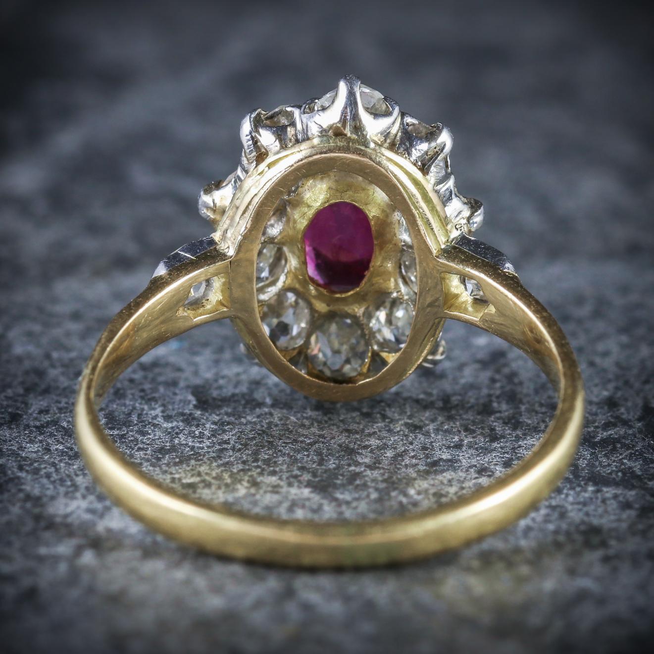 Women's Antique Victorian Ruby Diamond Platinum 18 Carat Gold circa 1900 Cluster Ring For Sale