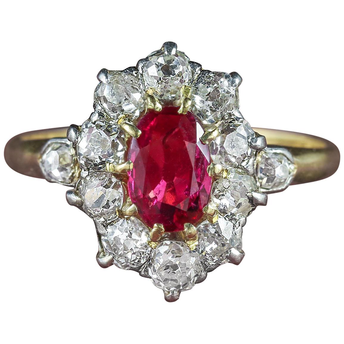 Antique Victorian Ruby Diamond Platinum 18 Carat Gold circa 1900 Cluster Ring For Sale