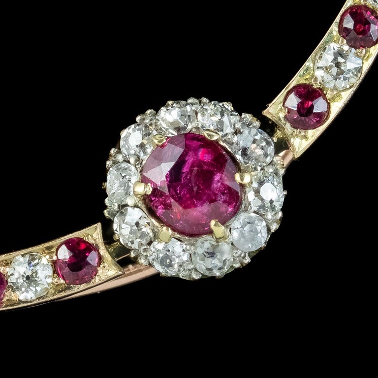 Antique Victorian Ruby Diamond Crescent Moon Brooch 1ct of Ruby For Sale 1