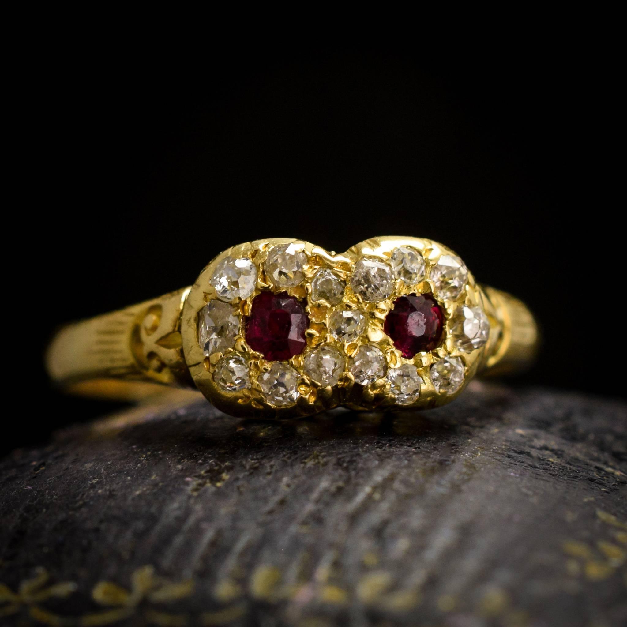 Antique Victorian Ruby Diamond Double Cluster Ring 2