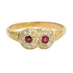 Antique Victorian Ruby Diamond Double Cluster Ring