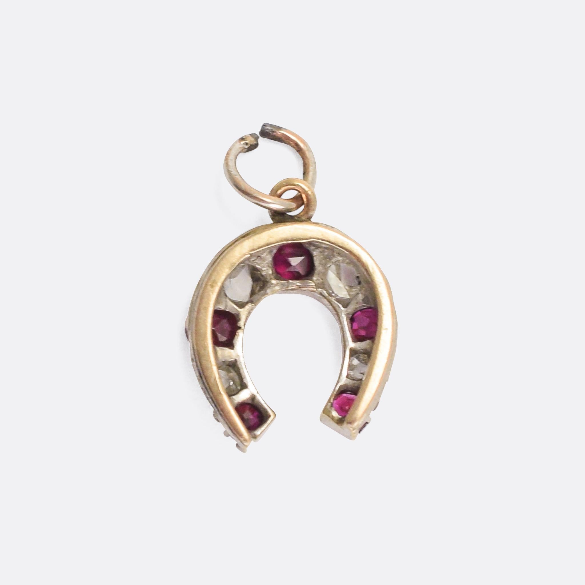 Late Victorian Antique Victorian Ruby Diamond Horseshoe Pendant