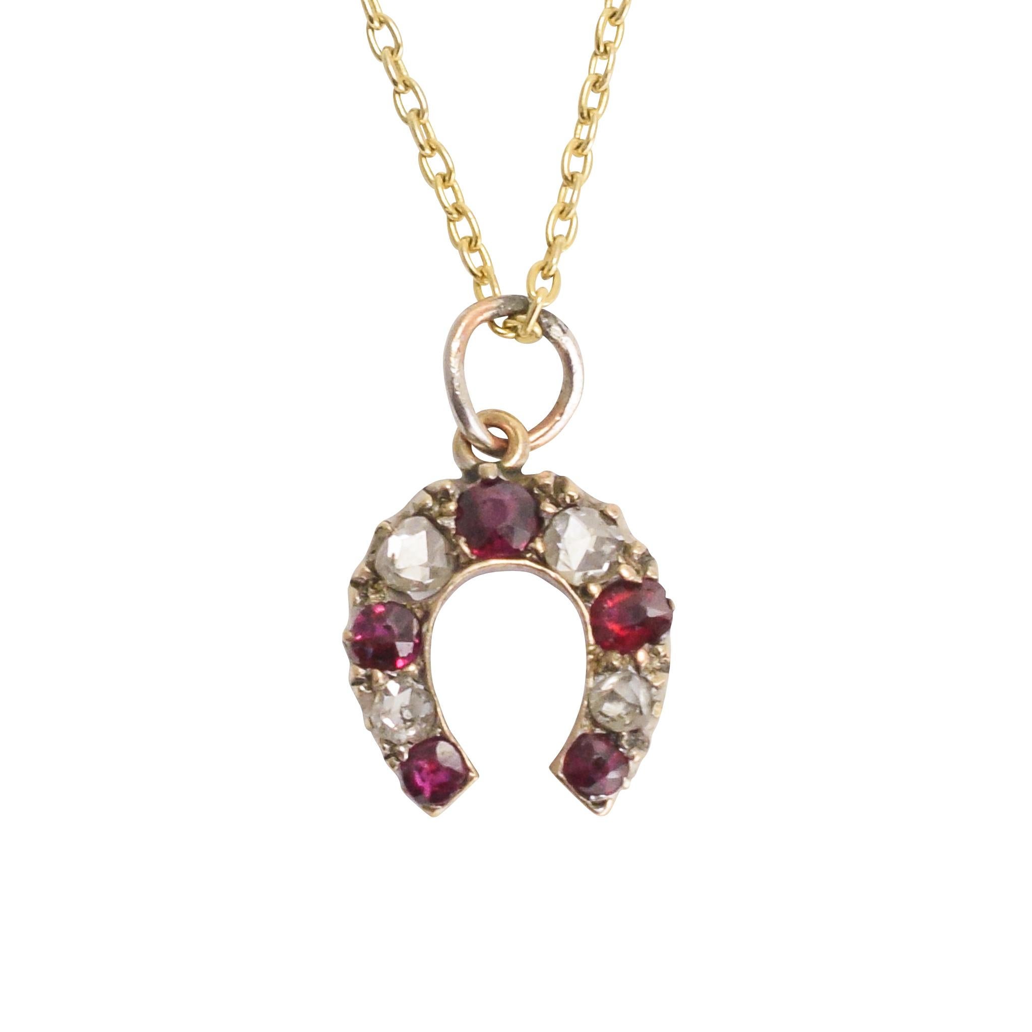 Antique Victorian Ruby Diamond Horseshoe Pendant