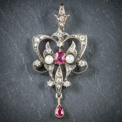 Antique Victorian Ruby Diamond Platinum circa 1900 Pendant