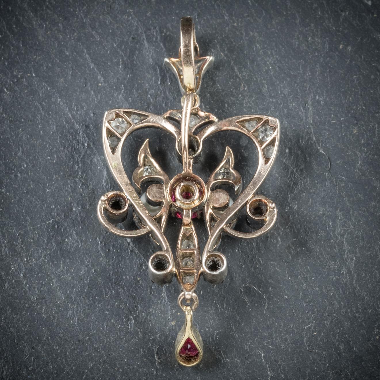 Women's Antique Victorian Ruby Diamond Platinum circa 1900 Pendant For Sale