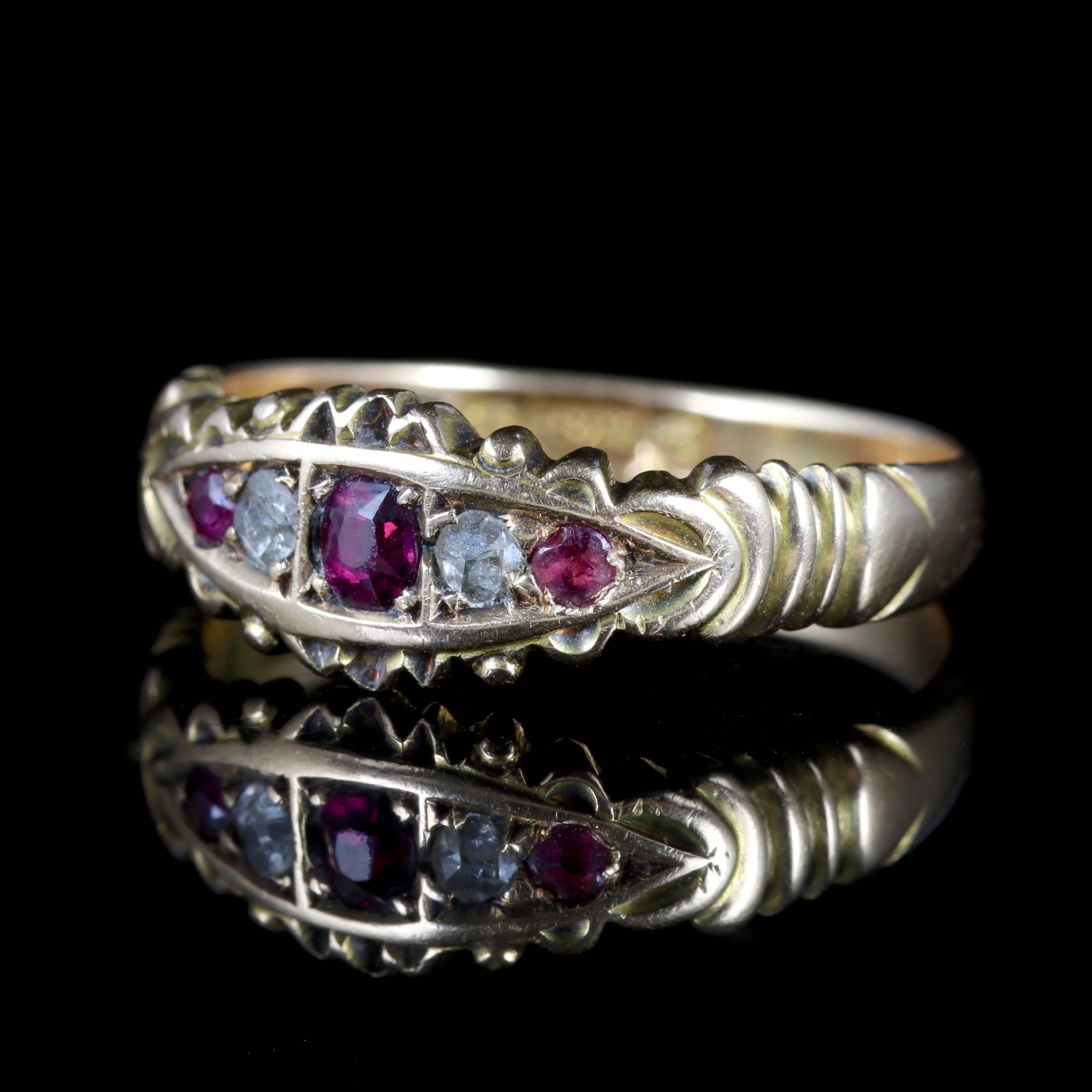 This Victorian 15ct Yellow Gold ring is set with Rubies and Diamonds, Circa 1901.

The ring boasts 0.70ct of beautiful, rich pink Rubies.

The Ruby is considered to be the most powerful gem in the universe, and is associated with many astral signs.