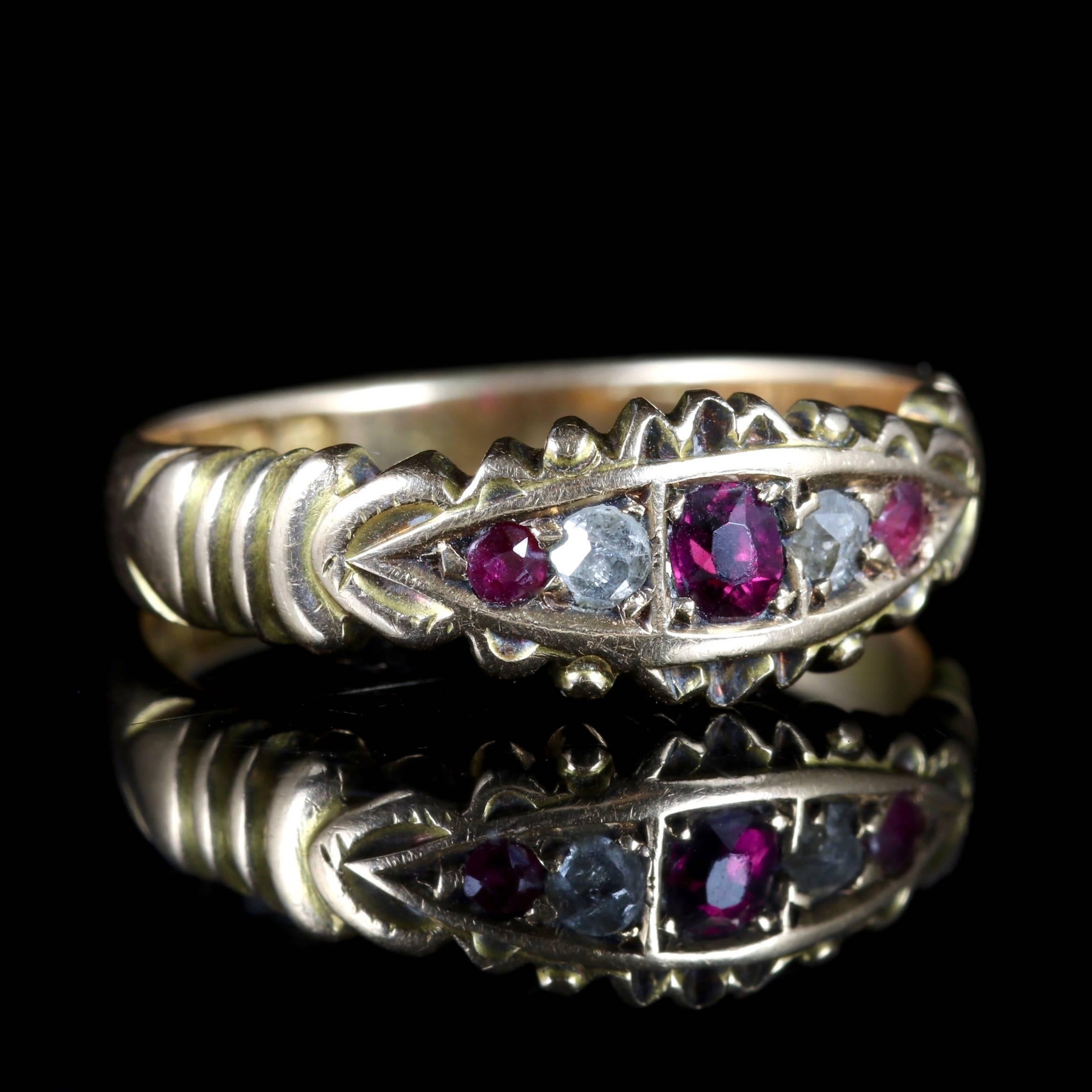 Women's Antique Victorian Ruby Diamond Ring 15 Carat Gold, circa 1901