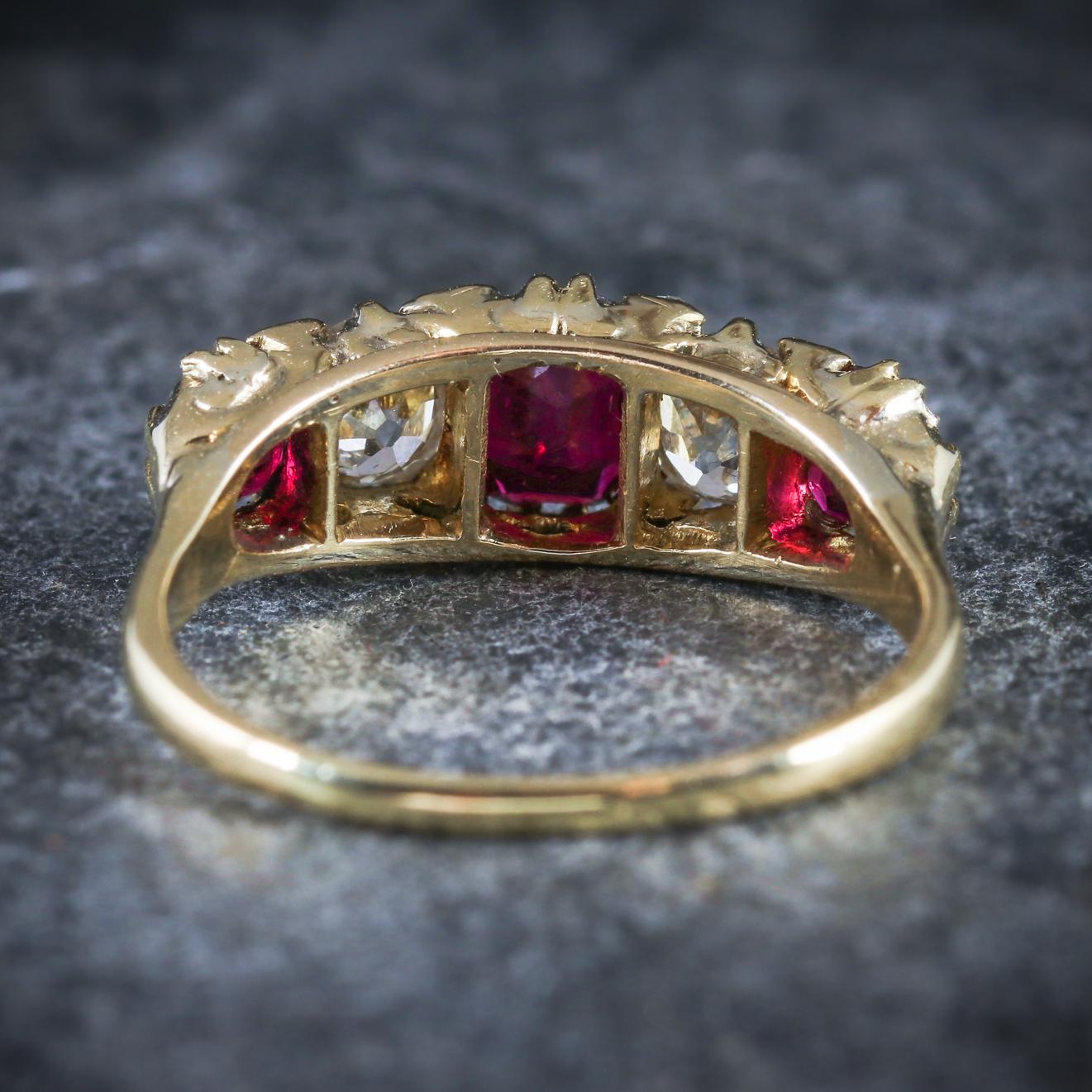 Women's Antique Victorian Ruby Diamond Ring 18 Carat Gold, circa 1900