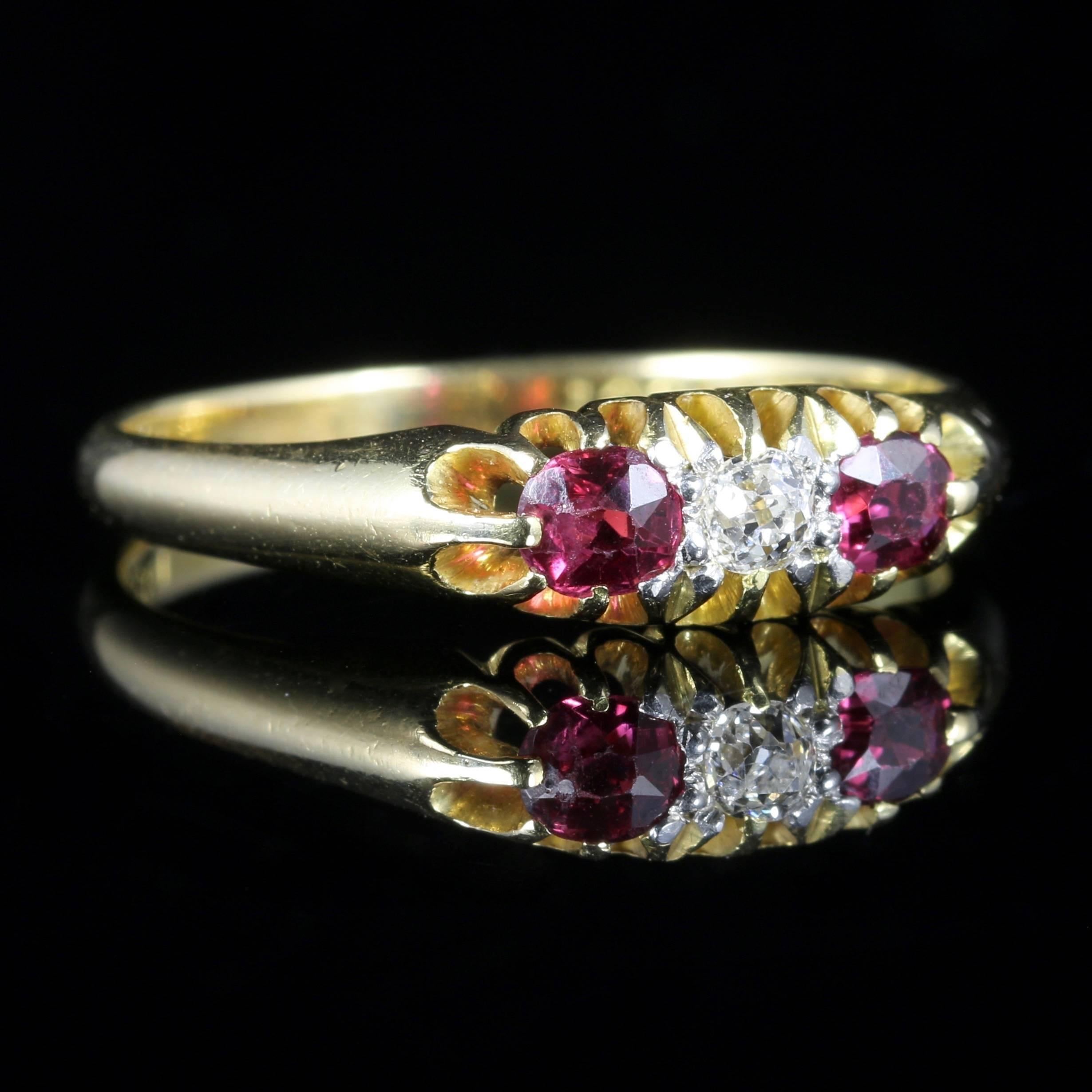 Women's Antique Victorian Ruby Diamond Ring 18 Carat Gold, circa 1900