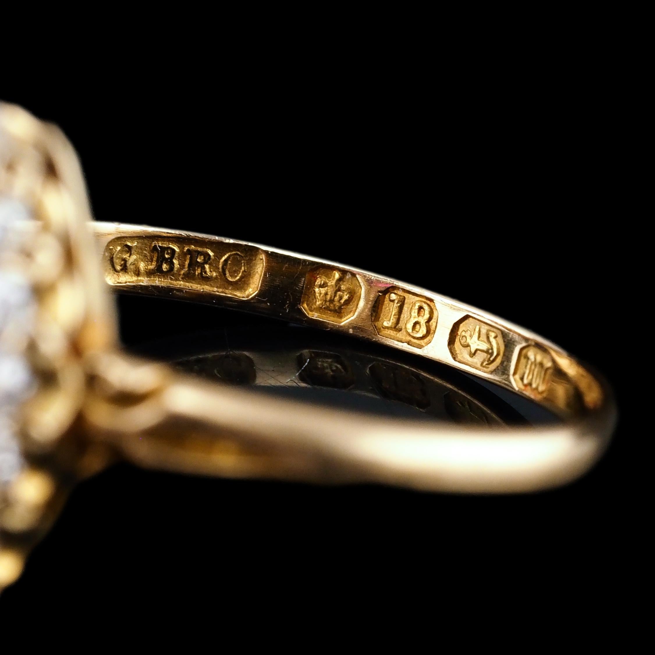 Antique Victorian Ruby & Diamond Ring 18K Gold Cluster Navette Design - 1886 For Sale 9