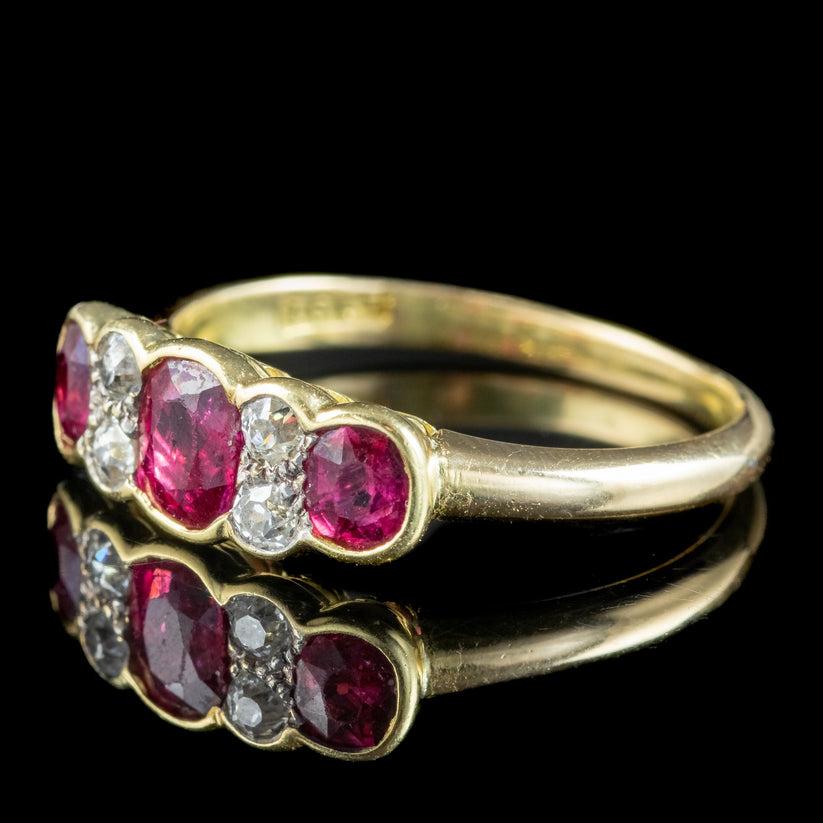 Old European Cut Antique Victorian Ruby Diamond Ring in 0.85ct Ruby For Sale