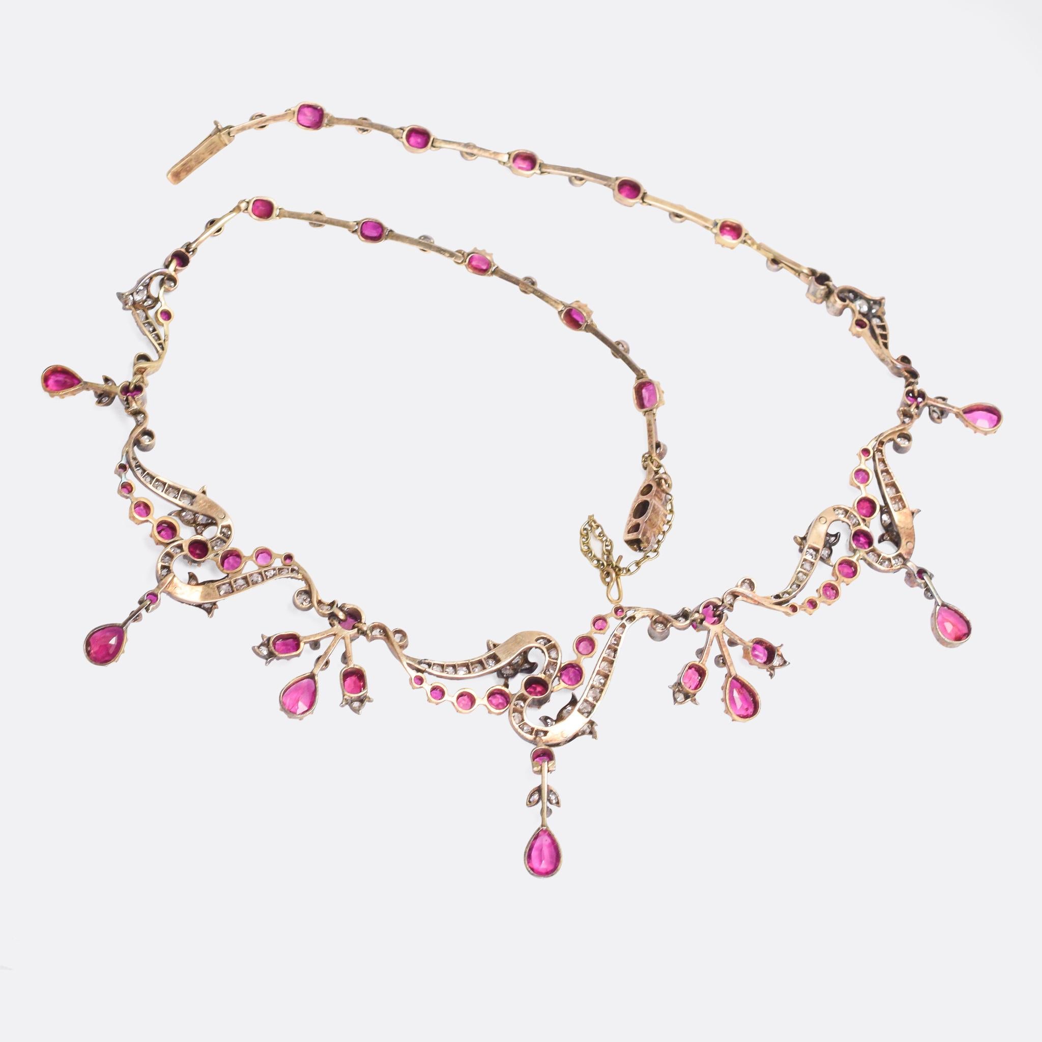 Antique Victorian Ruby Diamond Rococo Revival Necklace 3