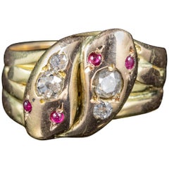 Antique Victorian Ruby Diamond Snake Ring 18 Carat Gold, circa 1900