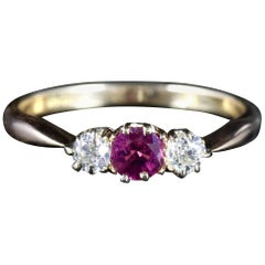 Antique Victorian Ruby Diamond Trilogy Ring 18 Carat Gold, circa 1900 Antique Victorian Ruby Diamond Trilogy Ring 18 Carat Gold, circa 1900