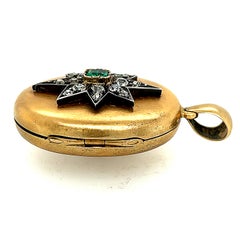 Antique Victorian Ruby Emerald Diamond 14 Karat Gold Reversible Locket