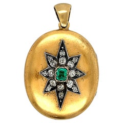Antique Victorian Ruby Emerald Diamond 14 Karat Gold Reversible Locket