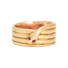 Antique Victorian Ruby Eye Coiled Snake Ring