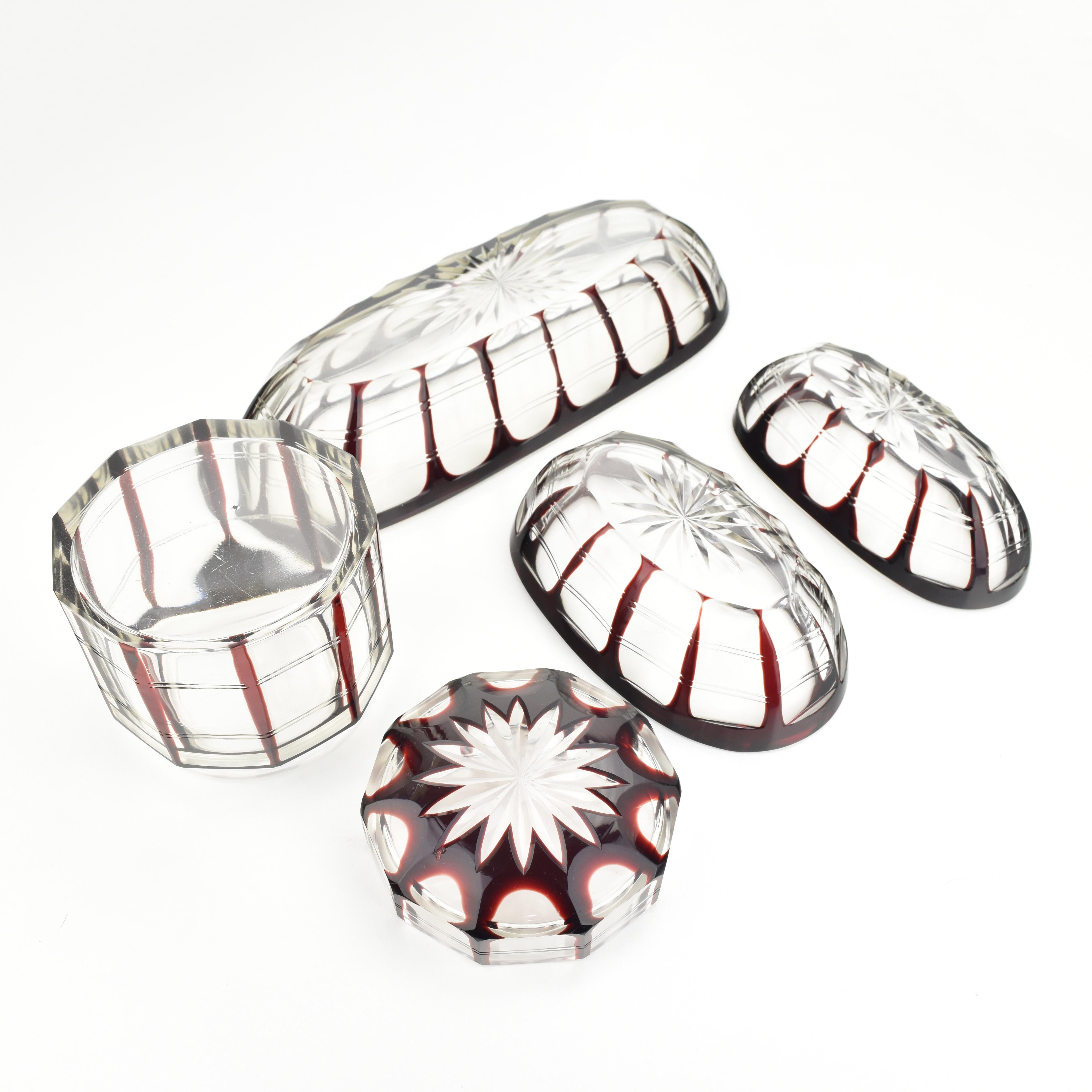 Antique Victorian Ruby Flashed Cut to Clear Crystal Vanity Set For Sale 2