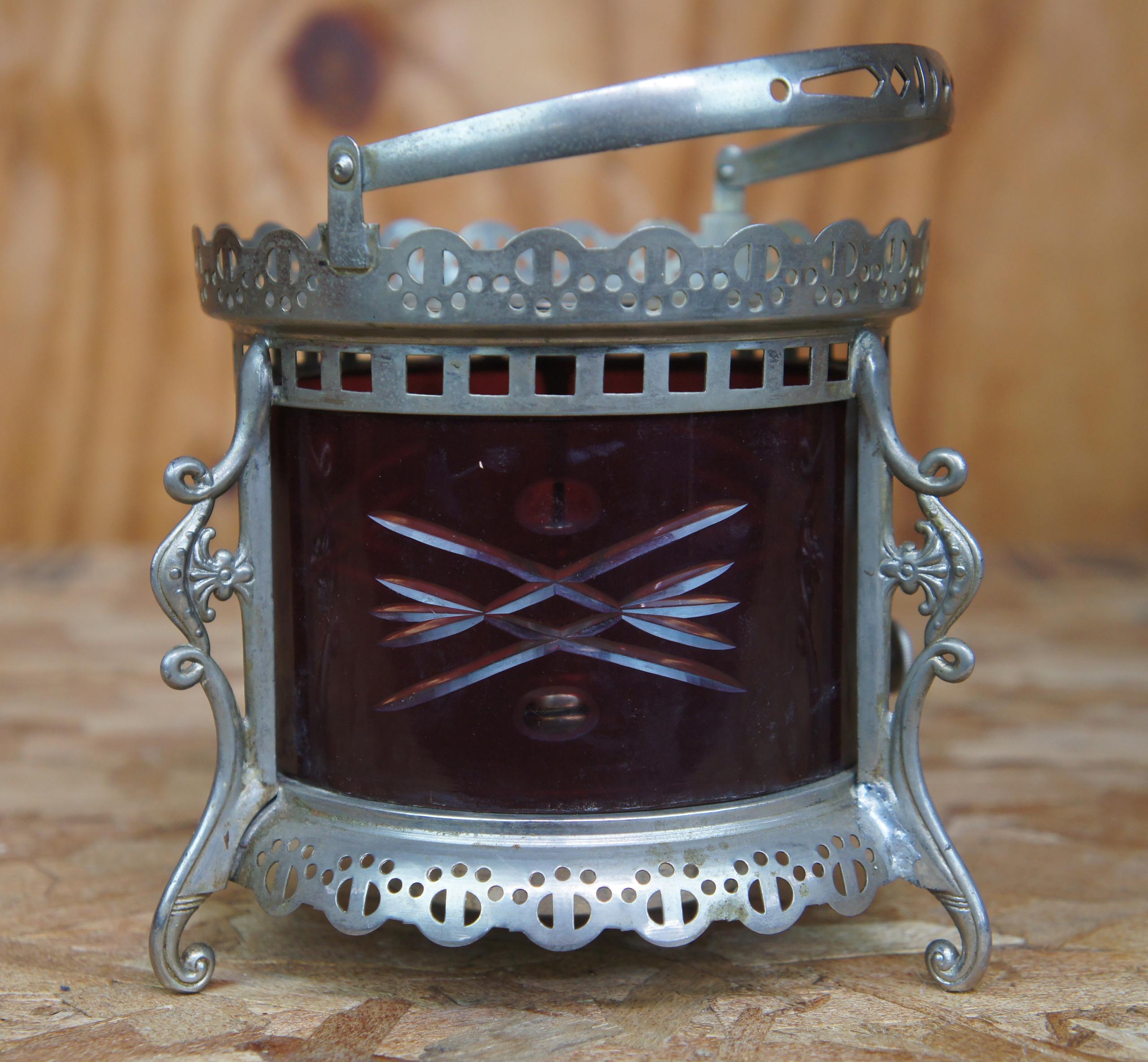 Antique Victorian Ruby Glass Pierced Reticulated Kerosene Oil Lantern Lamp 5