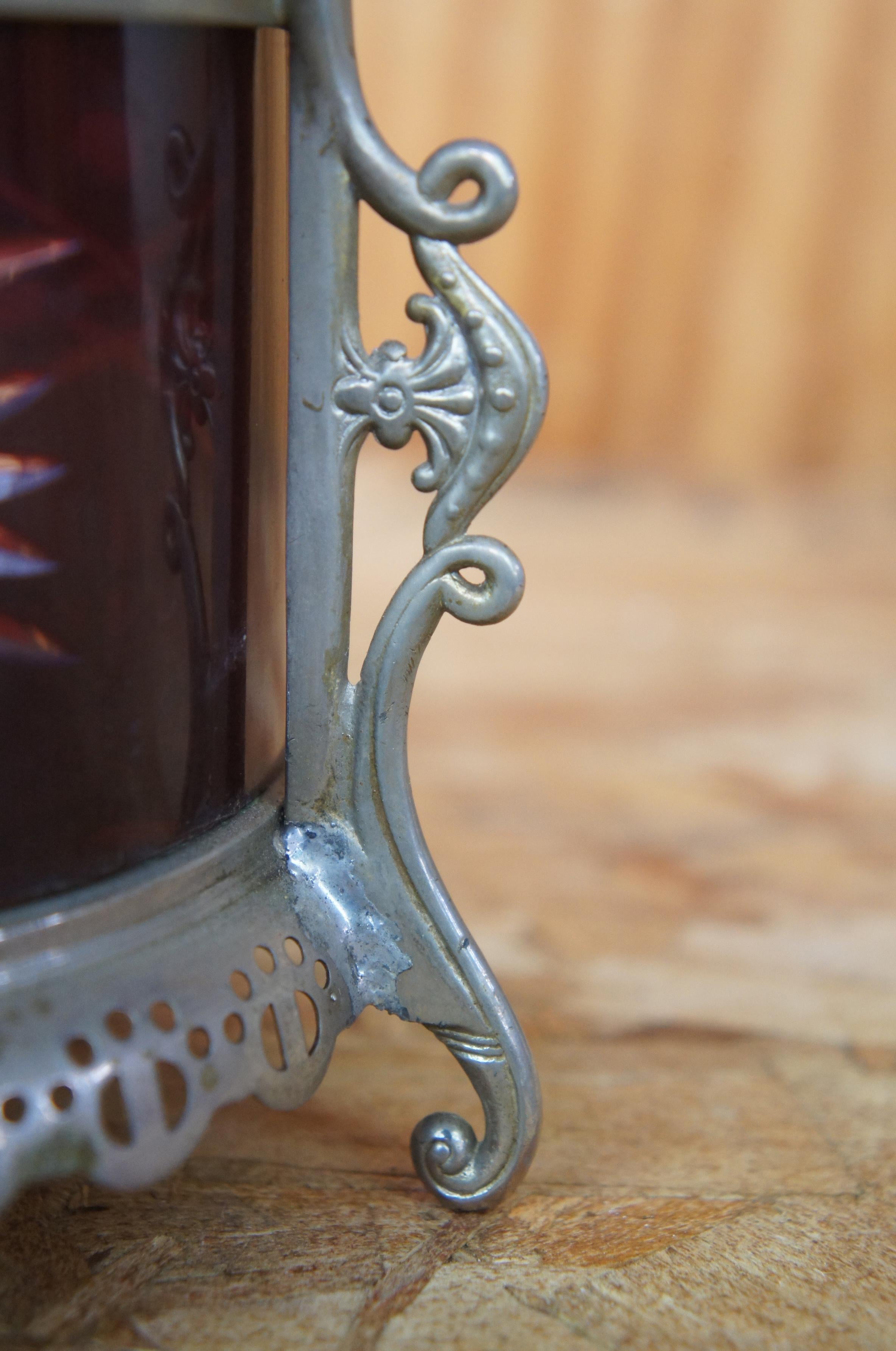 Antique Victorian Ruby Glass Pierced Reticulated Kerosene Oil Lantern Lamp 7