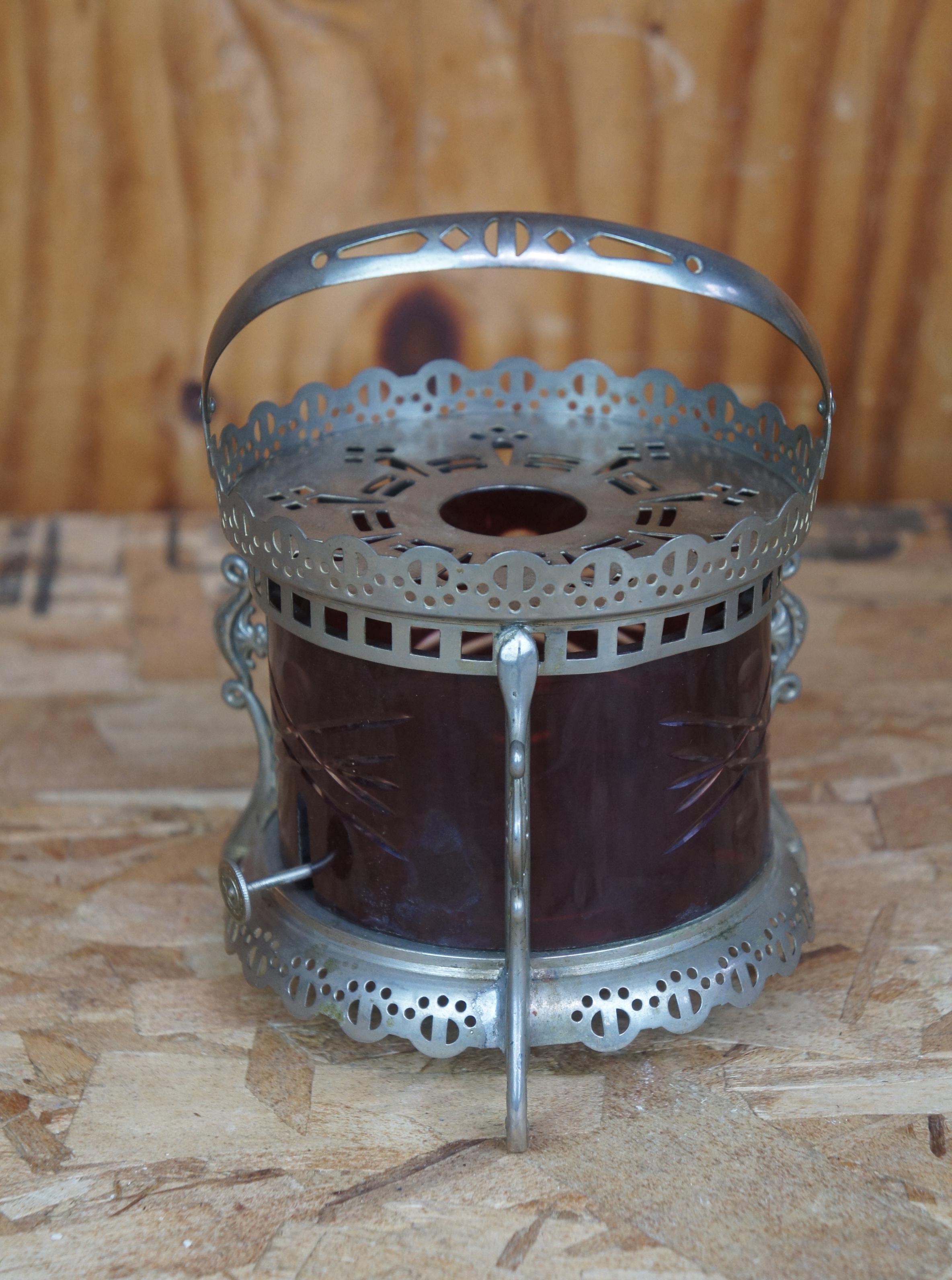 19th Century Antique Victorian Ruby Glass Pierced Reticulated Kerosene Oil Lantern Lamp