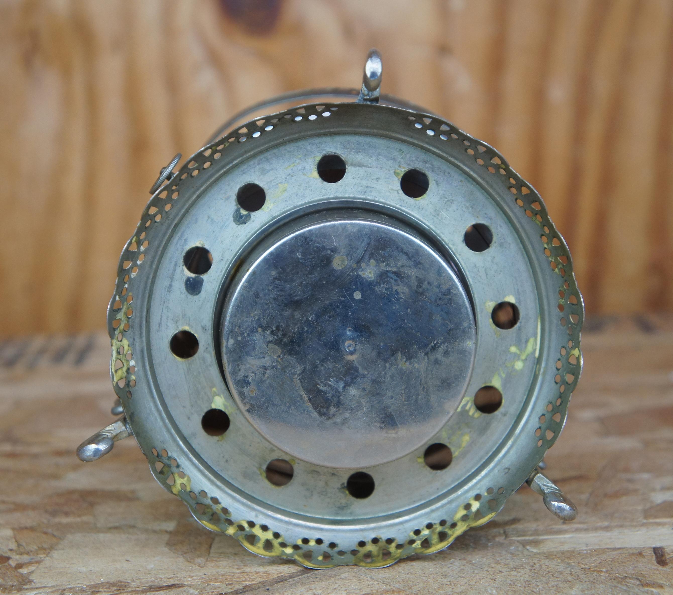Metal Antique Victorian Ruby Glass Pierced Reticulated Kerosene Oil Lantern Lamp