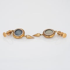 Antique Victorian Ruby Locket Earrings Star Enamel 14k Yellow Gold 1.5" Drops