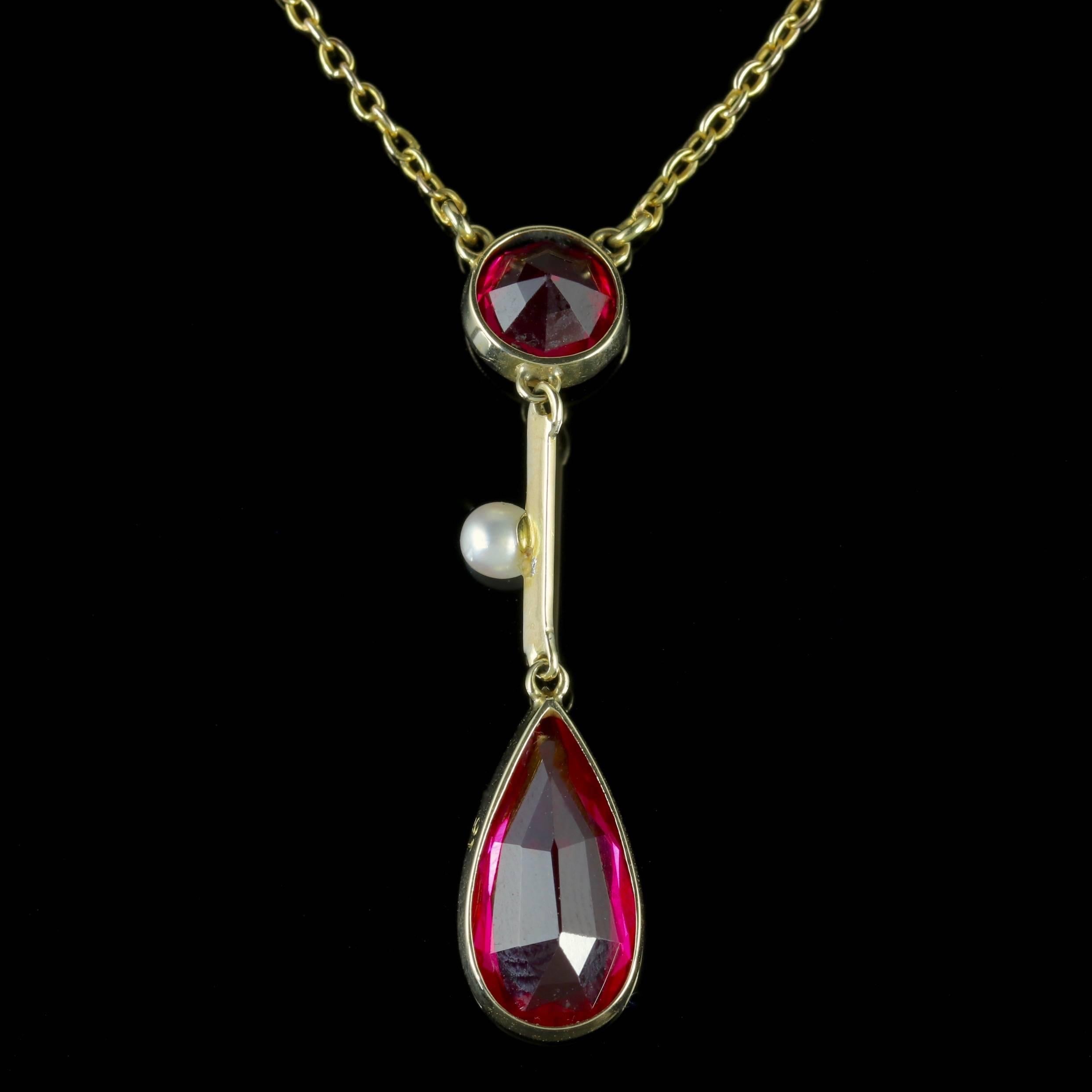 Late Victorian Antique Victorian Ruby Necklace 15 Carat Gold Pearl, circa 1890