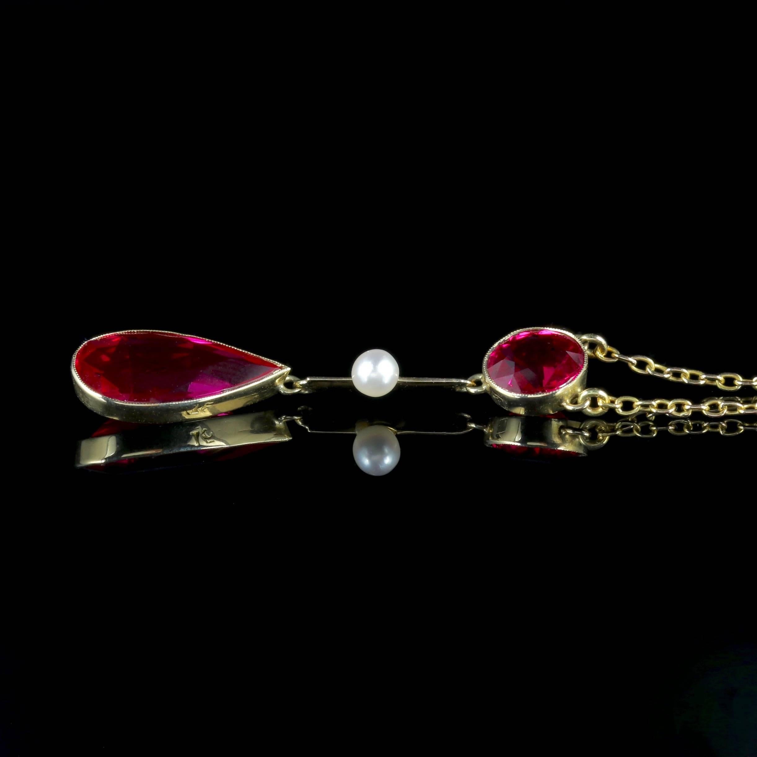Antique Victorian Ruby Necklace 15 Carat Gold Pearl, circa 1890 In Excellent Condition In Lancaster, Lancashire
