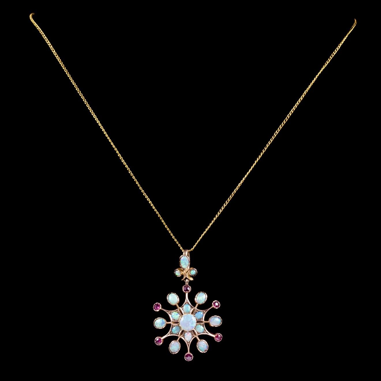 Antique Victorian Ruby Opal Pendant Necklace 18 Carat Gold, circa 1880 In Good Condition In Lancaster, Lancashire