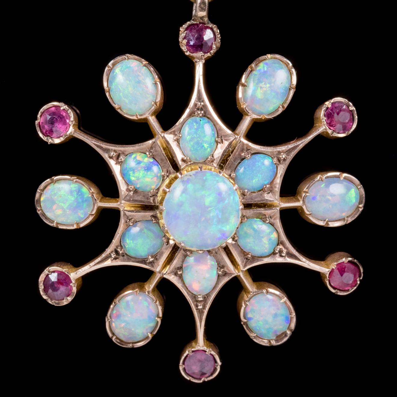 Antique Victorian Ruby Opal Pendant Necklace 18 Carat Gold, circa 1880 1