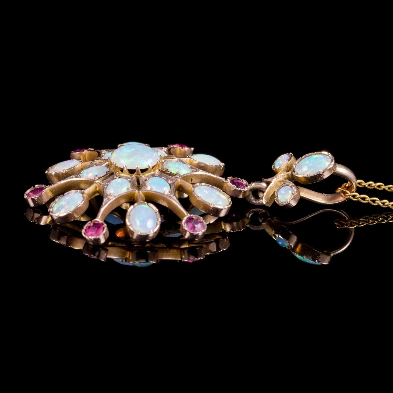 Antique Victorian Ruby Opal Pendant Necklace 18 Carat Gold, circa 1880 2