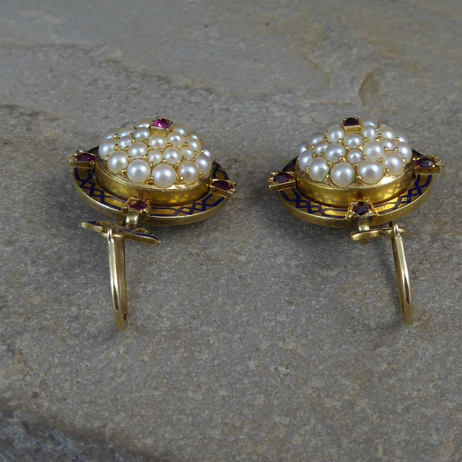 Antique Victorian Ruby Pearl Drop Earrings, circa 1880s, 15 Carat Gold 3